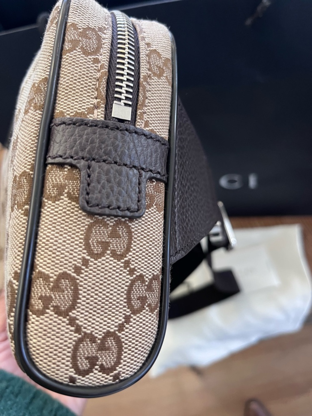 Gucci Beige Monogram Canvas Belt Bag with Brown Trim - Picture 8 of 13
